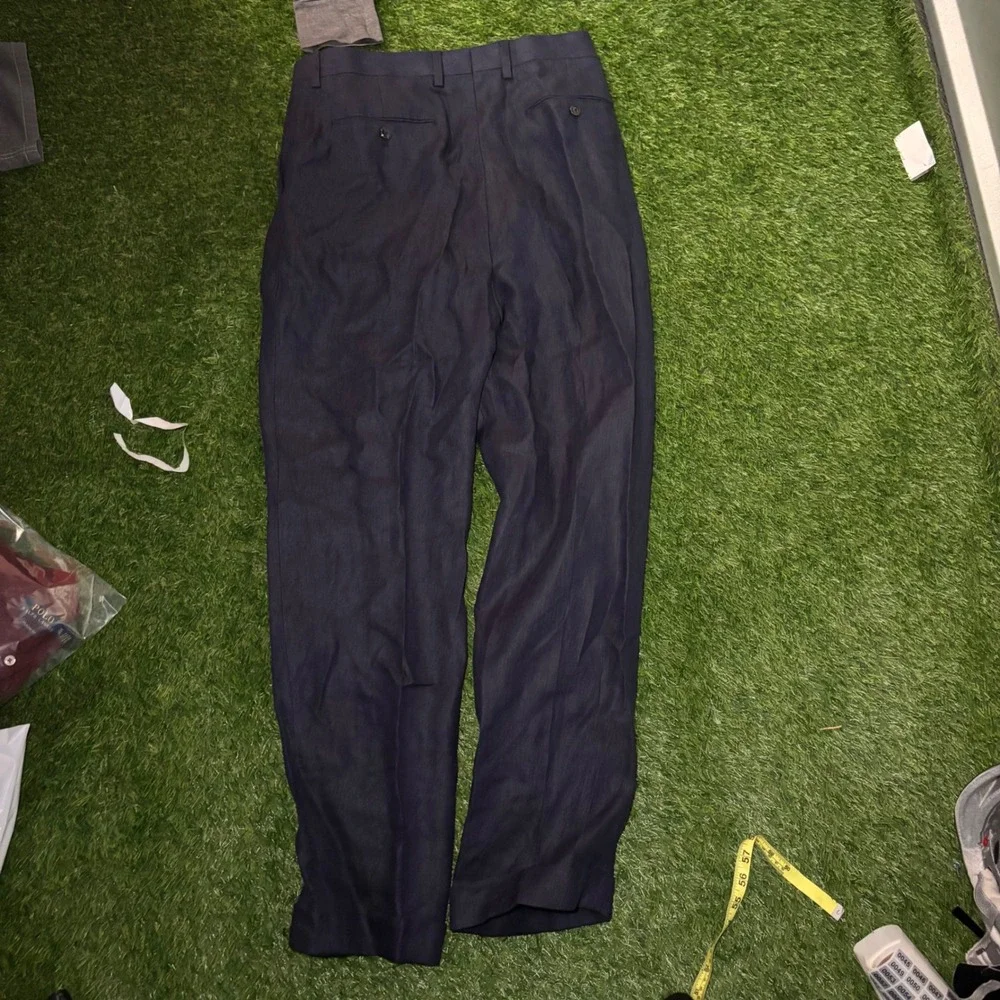 J.Crew Mens Navy Herringbone 100% Linen Pleated Dress Pants CF211 31x32 NWT